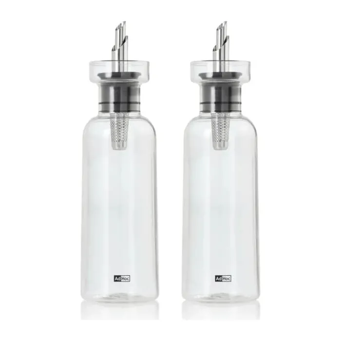 AdHoc AromaPour Olie/eddikeflaske - 2 stk. 300 ml - Glas/rustfrit stål - Klar/sølvfarvet
