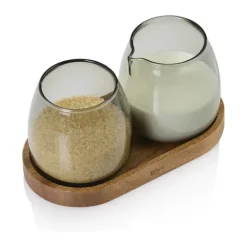 AdHoc Yuna Mælk og sukkersæt - 3 dele 23 cl - Håndlavet varmebestandigt glas - Klar/grå
