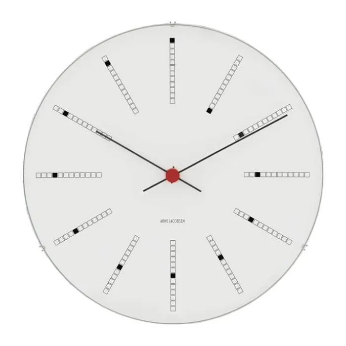 Arne Jacobsen Bankers Clock Vægur Ø 48 cm - Mineralsk topglas/aluminium/kunststof - Hvid/sort/rød