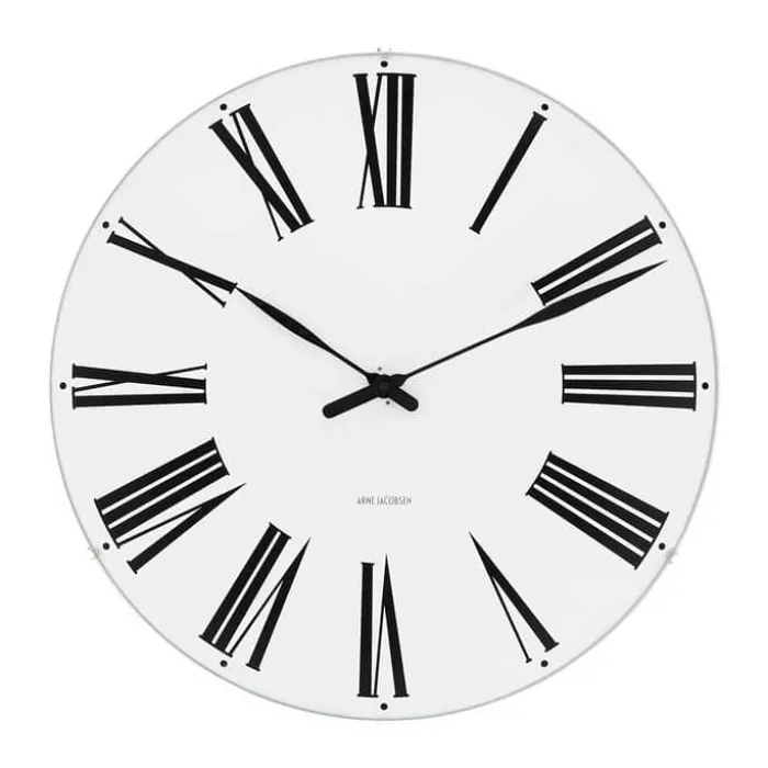 Arne Jacobsen Roman Vægur Ø 48 cm - Mineralsk topglas/aluminium/kunststof - Sort/hvid
