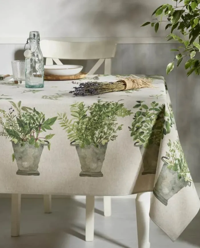 Atenas Pots Dug B 150 x L 250 cm - Bomuld - Natur/green