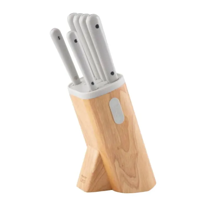 BergHOFF Glints Spirit Knivblok - 7 dele H 23 cm - Rustfrit stål/træ - Hvid