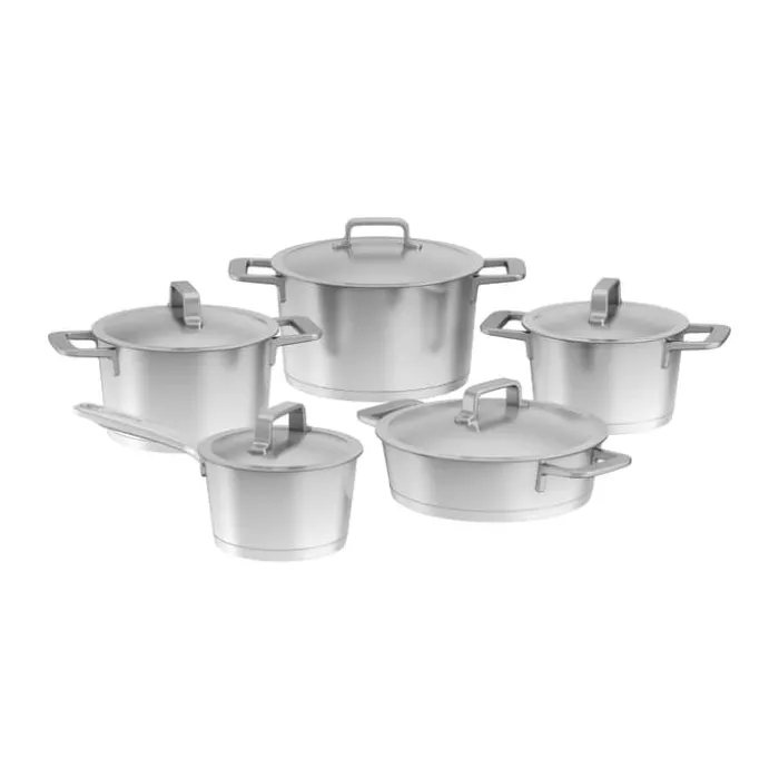 BergHOFF Meta Grydesæt m. låg - 10 dele Ø 16/18/20/24/24 cm - Rustfrit stål - Sølvfarvet