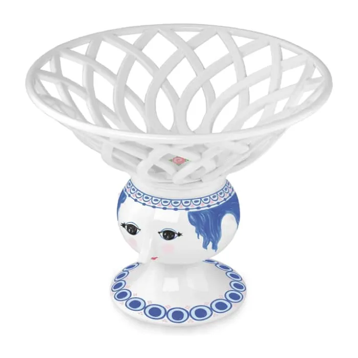 Bjørn Wiinblad Dora Frugtskål Ø 25 x H 20,5 cm - Porcelæn - Hvid/blå