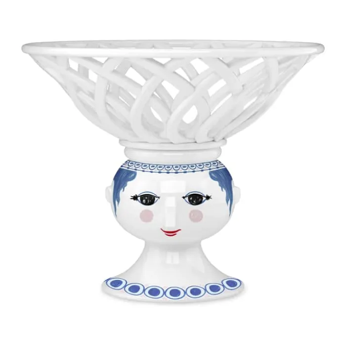 Bjørn Wiinblad Dora Frugtskål Ø 25 x H 20,5 cm - Porcelæn - Hvid/blå