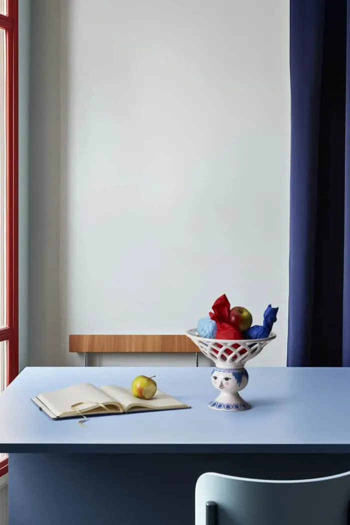 Bjørn Wiinblad Dora Frugtskål Ø 25 x H 20,5 cm - Porcelæn - Hvid/blå