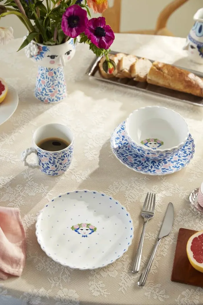 Bjørn Wiinblad Dora Kagetallerken Ø 20 cm - Porcelæn - Blå/rosa
