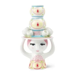 Bjørn Wiinblad Lady With Hat Lysestage H 16 x B 9 cm - Keramik - Pink/Gul