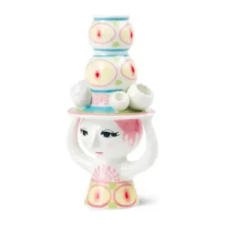 Bjørn Wiinblad Lady With Hat Lysestage H 16 x B 9 cm - Keramik - Pink/Gul