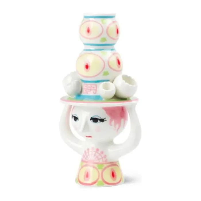 Bjørn Wiinblad Lady With Hat Lysestage H 16 x B 9 cm - Keramik - Pink/Gul