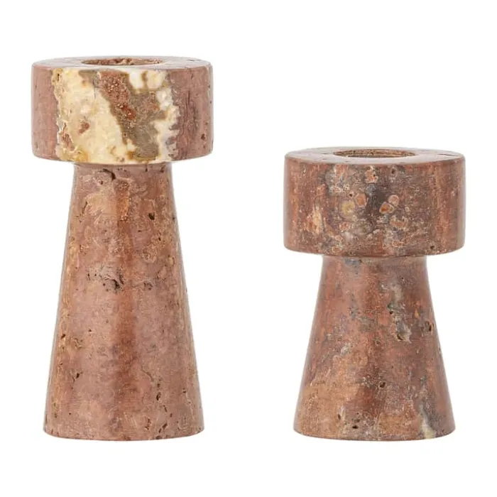Bloomingville Anneli Lysestage - 2 stk. Ø 5 x H 10 cm - Travertin - Lyserød