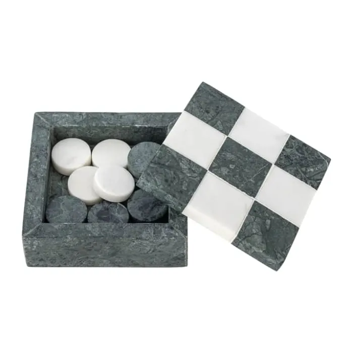 Bloomingville Aske Kryds & Bolle Spil B 12 x L 12 cm - Marmor - Grøn