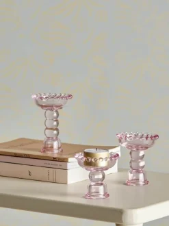 Bloomingville Delphia Kronelysestage - 3 stk. Ø 6,5 x H 9,5 cm - Glas - Lyserød