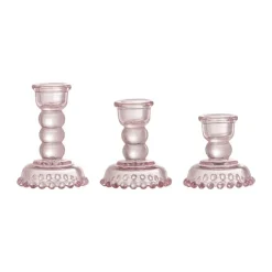Bloomingville Delphia Kronelysestage - 3 stk. Ø 6,5 x H 9,5 cm - Glas - Lyserød