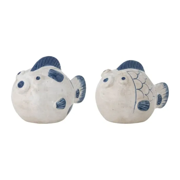 Bloomingville Fugu Strøsæt - 2 dele H 6,5 cm - Stentøj - Blå