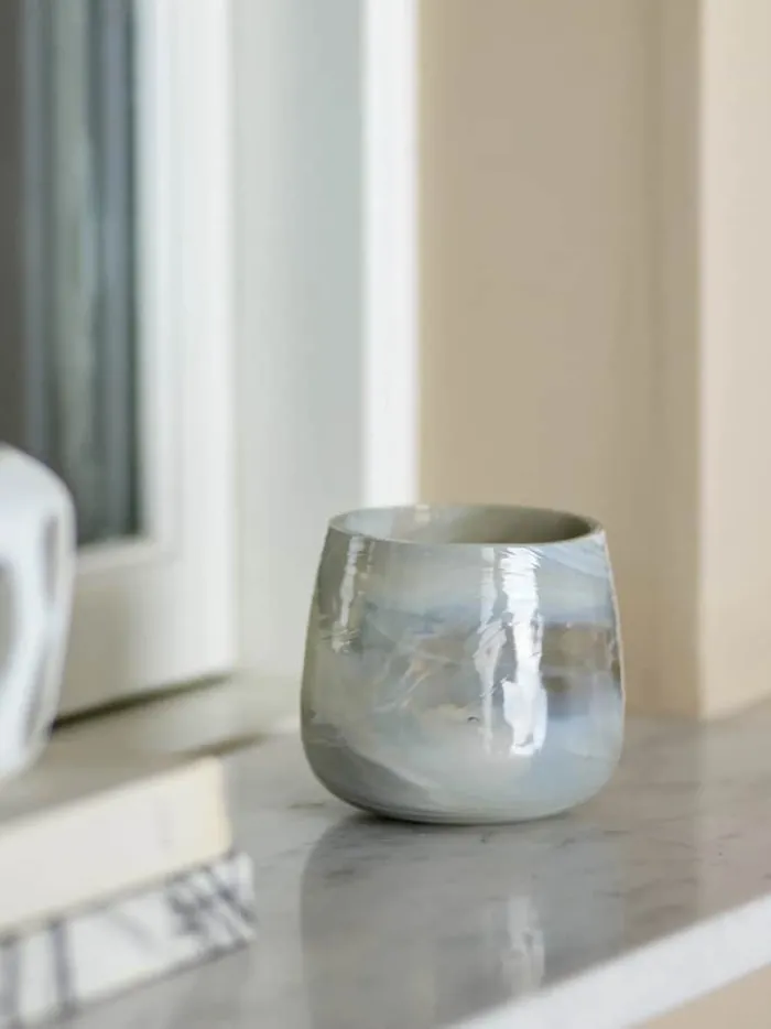 Bloomingville Fyrfadsstage - Imran Ø 10 x H 9 cm - Genanvendt glas - Grå