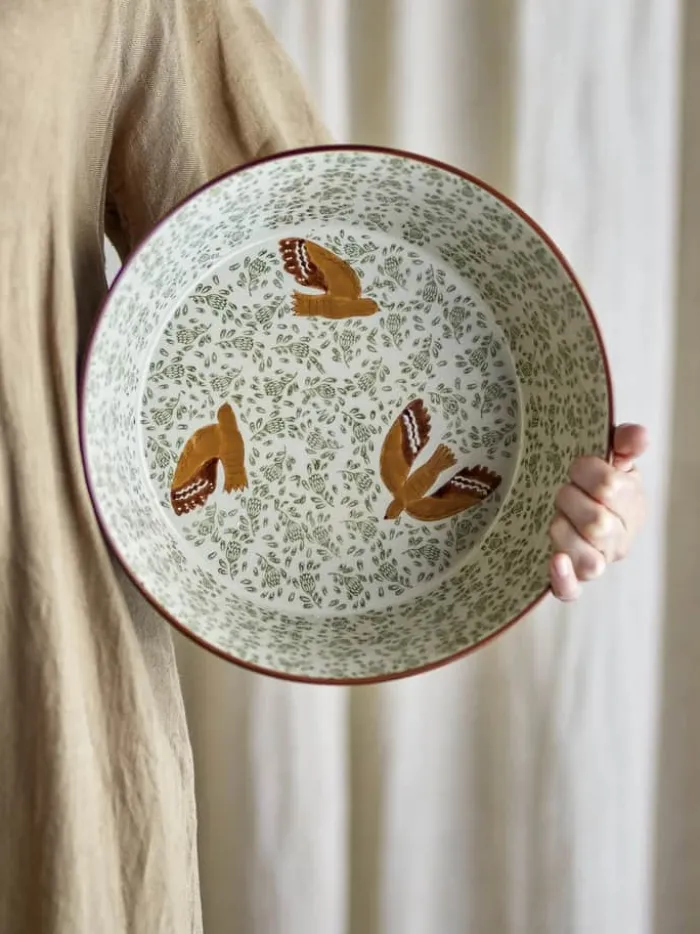 Bloomingville Hezha Skål Ø 28 cm - Stentøj - Grøn