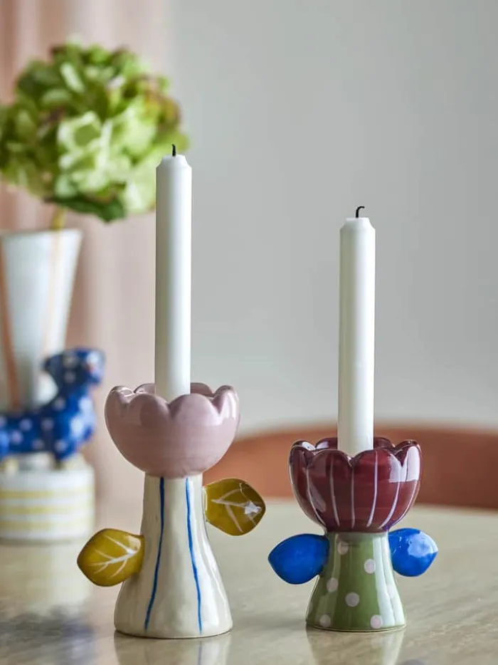 Bloomingville Kronelysestage - 2 stk. H 15 cm - Stentøj - Multifarvet