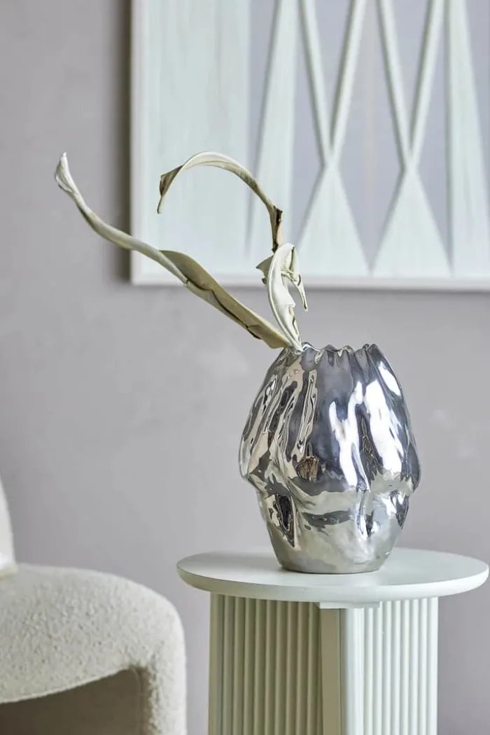 Bloomingville Vase - Bobby H 29 x B 23,5 cm - Stentøj - Sølvfarvet