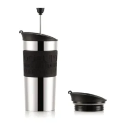 Bodum To Go krus m. Ekstra Låg 35 cl - Rustfrit stål/silikone - Sort