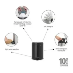 Brabantia NewIcon Pedalspand 5 liter - Plastik/stål - Mat sort