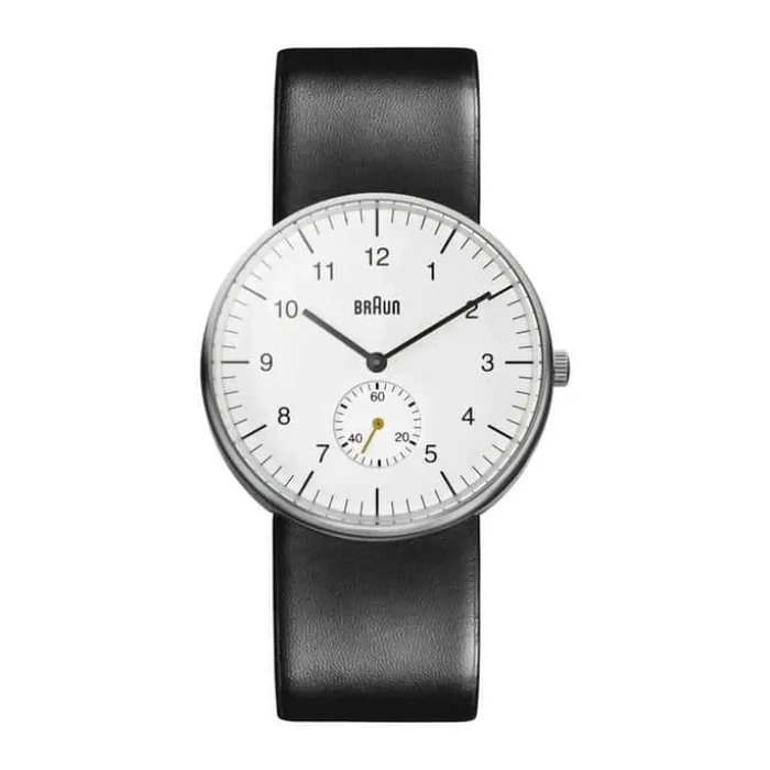Braun Quarz Armbåndsur - Herre Ø 3,8 cm - Læder/rustfrit stål - Sort/hvid