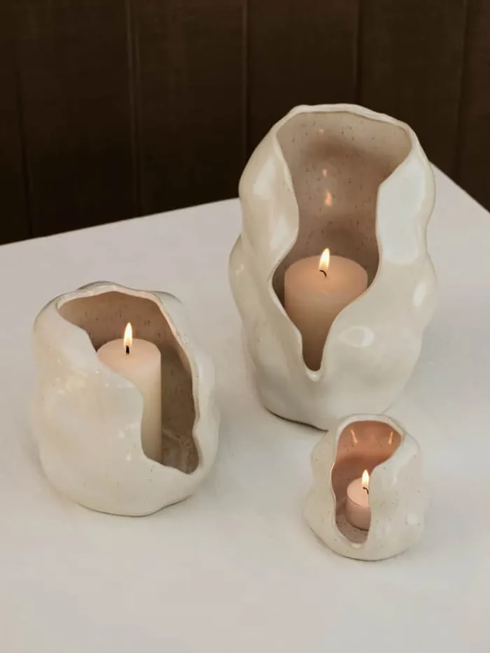 Broste Copenhagen Hekla Lanterne Ø 9,5 x H 10 cm - Stentøj - Cream