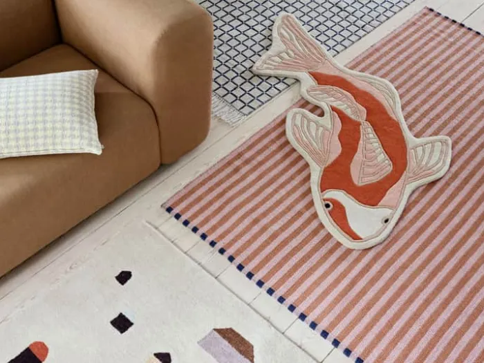Broste Copenhagen Koi Gulvtæppe B 97 x L 130 cm - Uld/bomuld - Rosa/orange