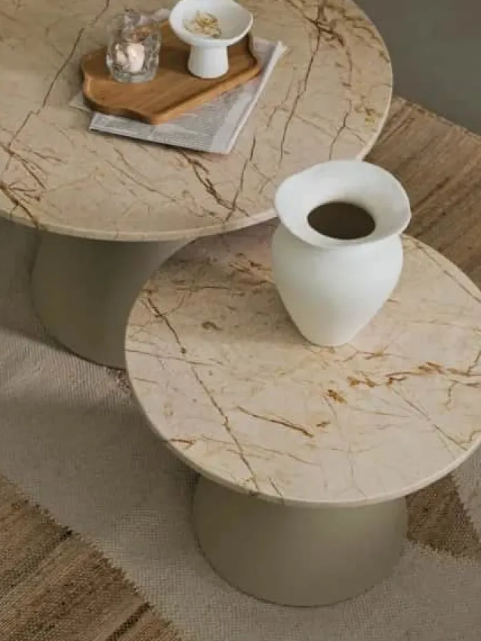 Broste Copenhagen Miro Bord Ø 49 x H 37 cm - Marmor - Beige