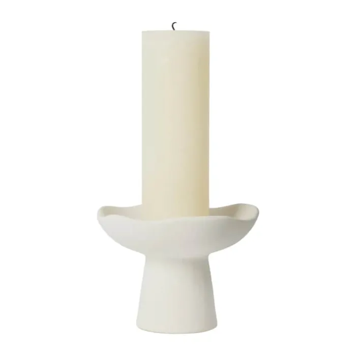 Broste Copenhagen Momo Lysestage Ø 12 x H 9 cm - Stentøj - Hvid