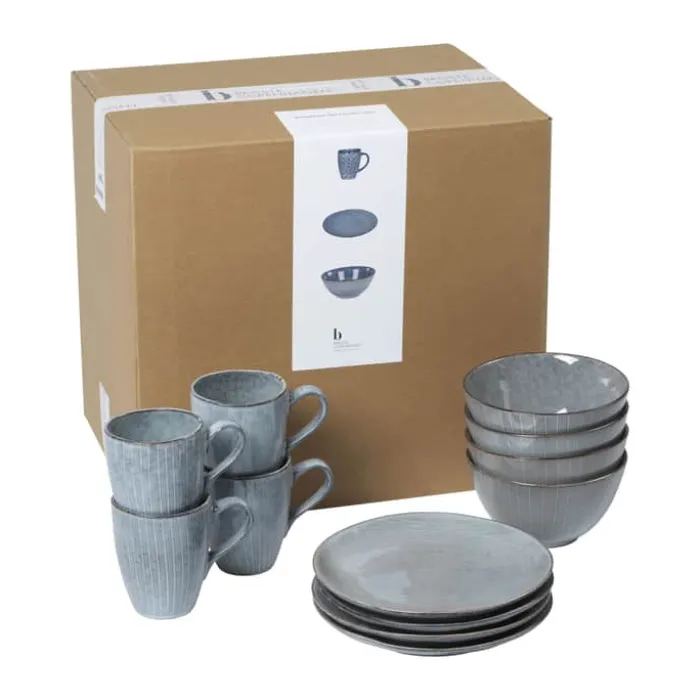 Broste Copenhagen Nordic Sea Morgenmadssæt - 12 dele Stentøj - Soft Blue