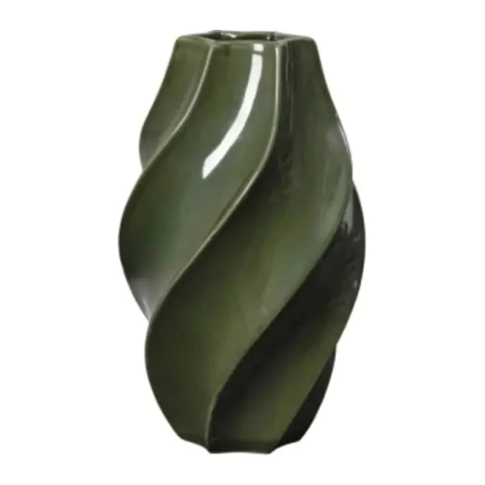 Broste Copenhagen Odette Vase Ø 19 x H 32 cm - Stentøj - Grøn
