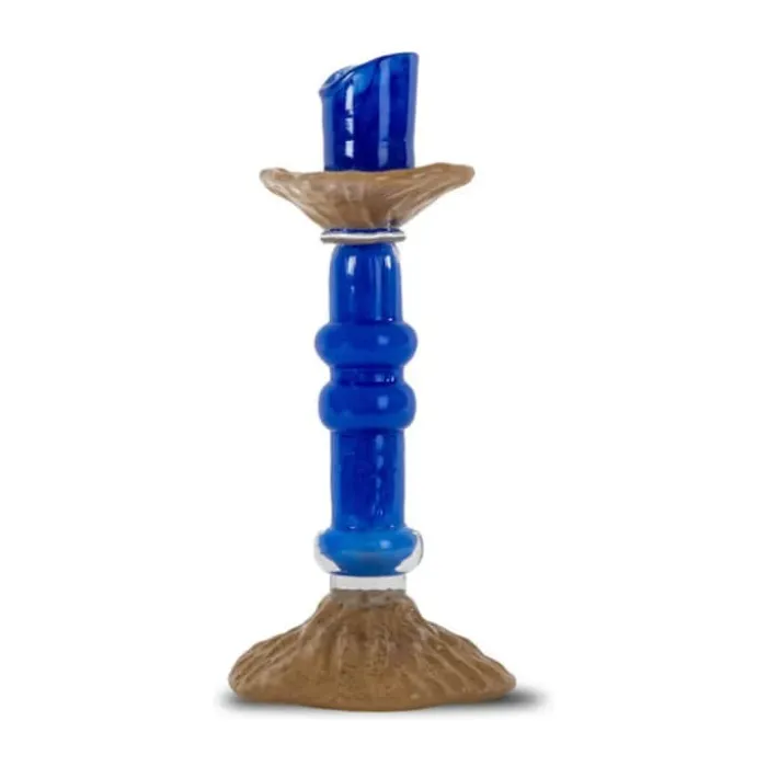 ByOn Lara Lysestage Ø 12 x H 26 cm - Mundblæst glas - Blå