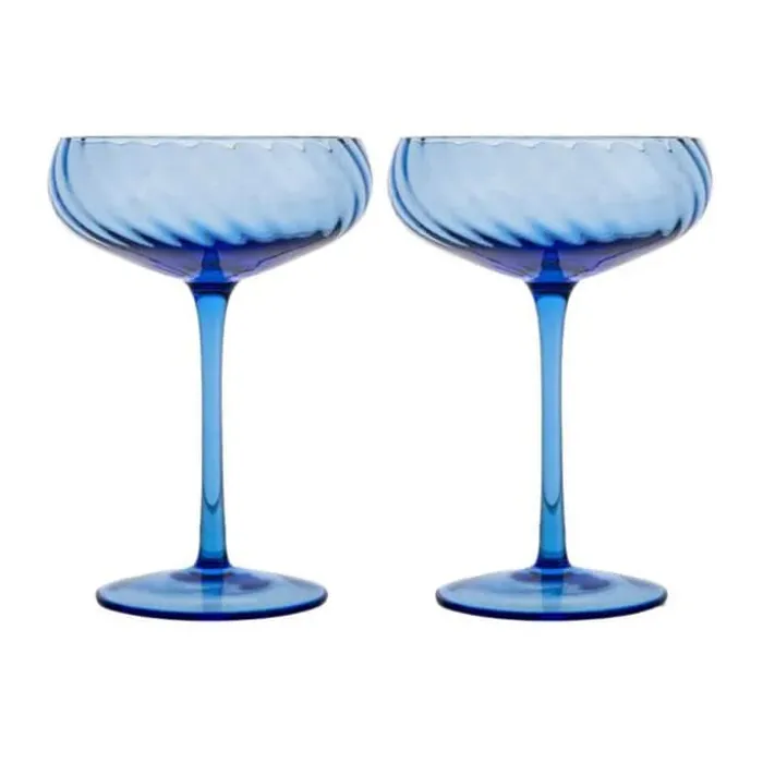 ByOn Opacity Champagneglas - 2 stk. 30 cl - Mundblæst glas - Blue