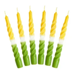 Candles with a twist Lys - 6 stk. Ø 2,2 x H 21 cm - Lakeret paraffin lys - Gul/hvid/grøn