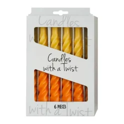 Candles with a twist Lys - 6 stk. Ø 2,2 x H 21 cm - Lakeret paraffin lys - Gul/orange