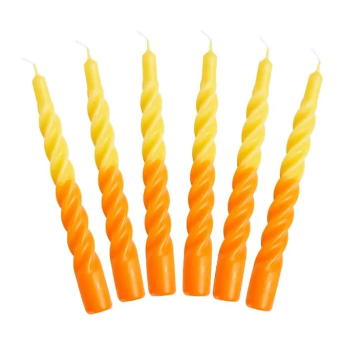 Candles with a twist Lys - 6 stk. Ø 2,2 x H 21 cm - Lakeret paraffin lys - Gul/orange