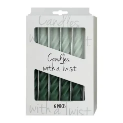 Candles with a twist Lys - 6 stk. Ø 2,2 x H 21 cm - 100% paraffin - Grøn
