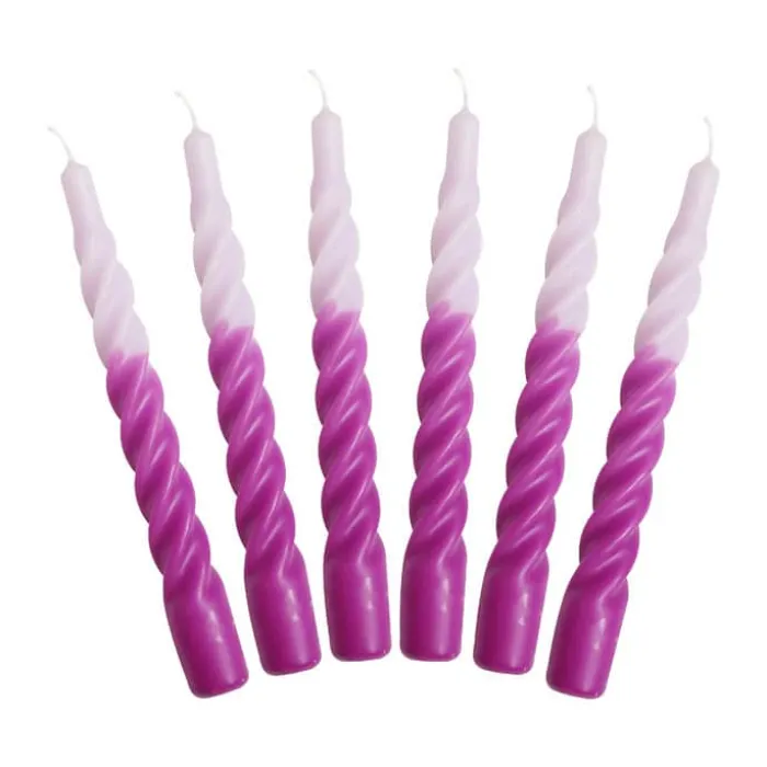 Candles with a twist Lys - 6 stk. Ø 2,2 x H 21 cm - Lakeret paraffin lys - Lyserød/pink