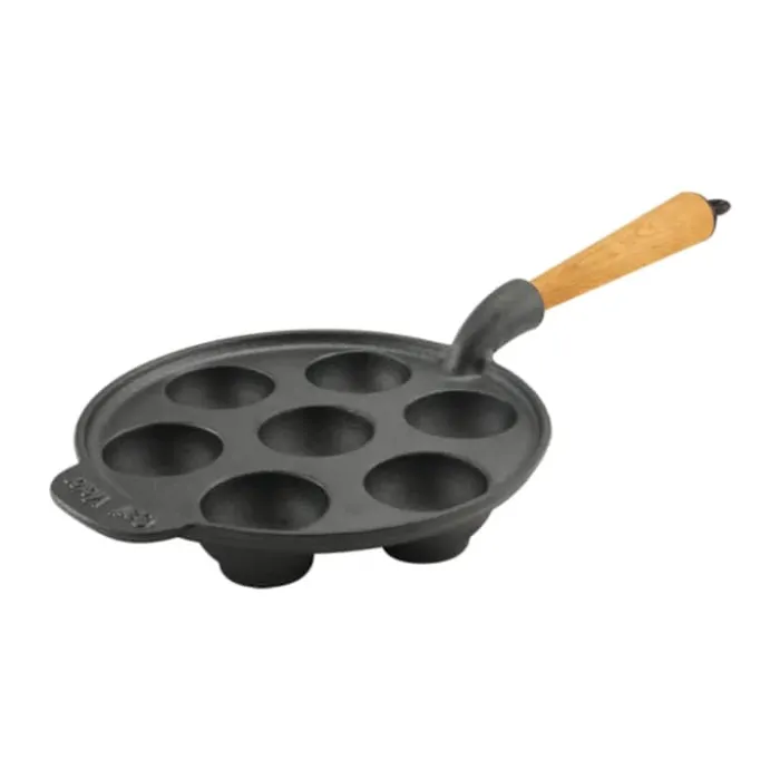 Carl Victor Æbleskivepande Ø 21 cm - Støbejern/bøgetræ