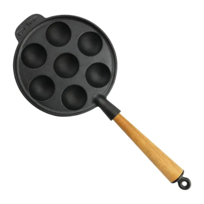 Carl Victor Æbleskivepande Ø 21 cm - Støbejern/bøgetræ