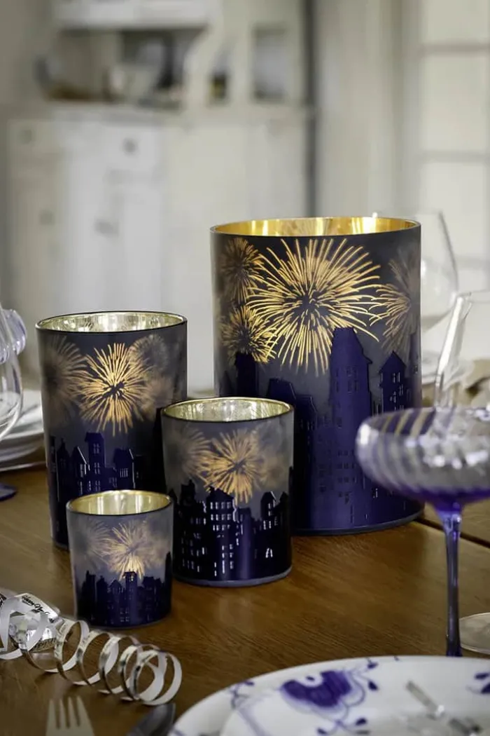 Casa Christmas Fyrfadsstage H 8 cm - Glas - Blå