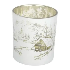 Casa Christmas Fyrfadsstage H 10 cm - Glas - Hvid/guld