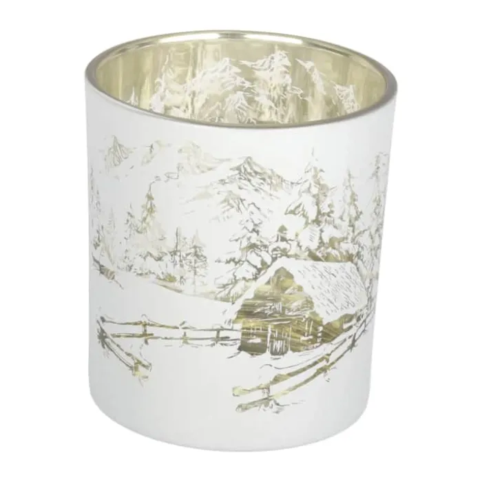 Casa Christmas Fyrfadsstage H 10 cm - Glas - Hvid/guld