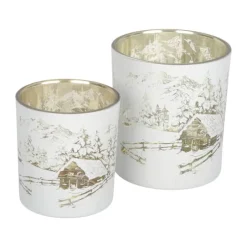 Casa Christmas Fyrfadsstage H 10 cm - Glas - Hvid/guld
