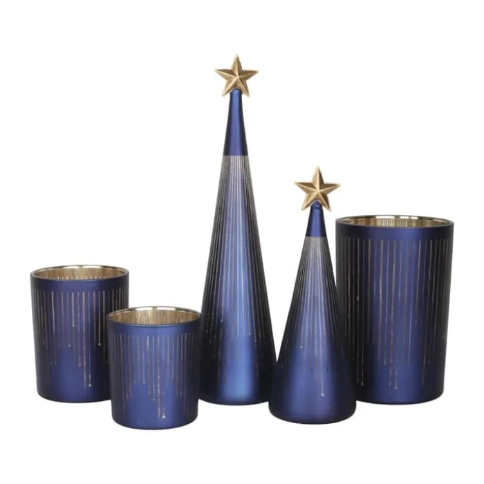 Casa Christmas Fyrfadsstage H 18 cm - Glas - Mørkeblå