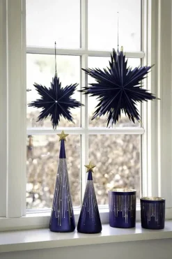 Casa Christmas Fyrfadsstage H 18 cm - Glas - Mørkeblå