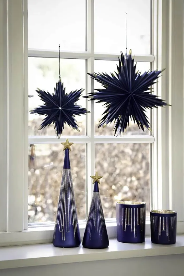 Casa Christmas Fyrfadsstage H 18 cm - Glas - Mørkeblå