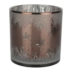 Casa Christmas Hurricane Fyrfadsstage H 15 cm - Glas - Brun/sølv