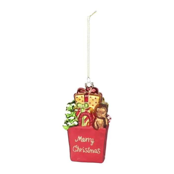 Casa Christmas Julekugle - Gavepose H 11,7 cm - Glas - Multifarvet